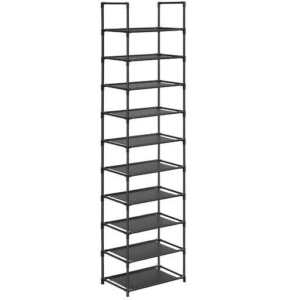 Songmics 10-Tier Metal Shoe Rack Non-Woven Fabric Shelves - Black