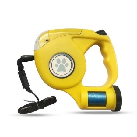 Floofi 3 in 1 Pet Waste Bag Dispenser LED Retractable Dog Leash Yellow