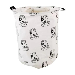 Gominimo Foldable Laundry Basket Round Dog Design - White