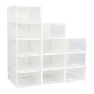 Gominimo 12PCS Plastic Shoe Box Organizer Size Medium Premium - White