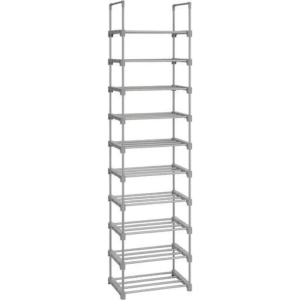 Songmics 10-Tier Metal Shoe Rack Customizable Design - Grey