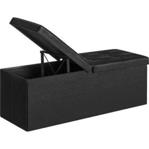 Songmics Folding Storage Ottoman Bench with Flipping Lid Footrest 110cm - Black