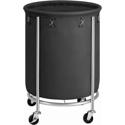 Songmics Laundry Basket with Wheels with Steel Frame and Removable Bag - Black