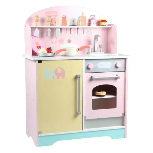 Ekkio Wooden Toy Kitchen Playset for Kids Japanese Style Kitchen Set Pink