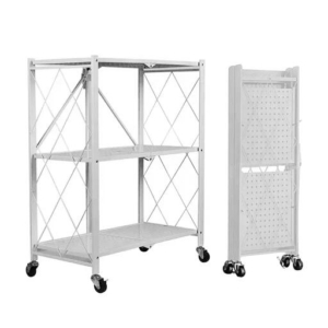 Ekkio 3-Tier Foldable Metal Shelf Kitchen Trolley Storage - White