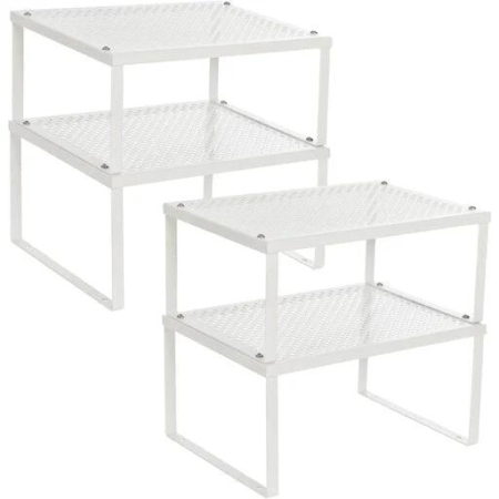 Songmics Set of 4 Cabinet Shelf Organizers Metal Kitchen Counter Shelves - White