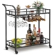 Vasagle Bar Serving Wine Cart With Wheels And Wine Bottle Holders - Black