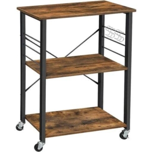 Vasagle 3 Shelves and 6 Hook Kitchen Trolley - Rustic Brown