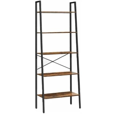 Ekkio 5-Tiers Metal Wood Ladder Shelf - Rustic Brown Black
