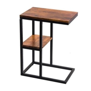 Ekkio 2-Tier End Table C-Shaped with Anti Slip Base - Walnut