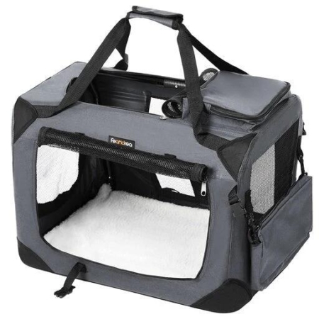 Feandrea Dog Kennel Transport Box Folding Fabric Pet Carrier 60cm Grey