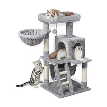 Floofi Plush Condo Cat Tree 104cm Light Grey