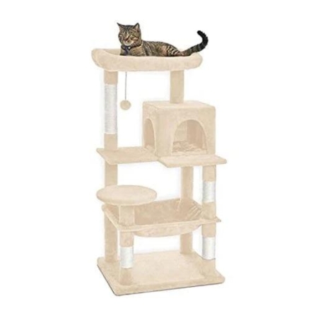 Floofi Plush Fabric Condo Cat Tree 118cm Beige