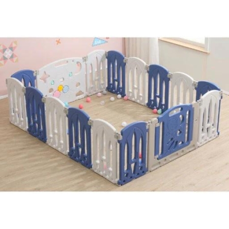 Gominimo Foldable Baby Playpen with 16 Panels - White Blue