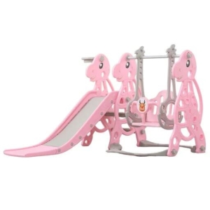 Gominimo Kids Toy Slide and Swing Set with Basketball Hoop Pink Dinosaur