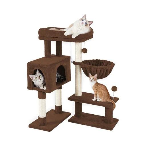 Floofi 97cm Adjustable Base Plush Pet Cat Tree Brown