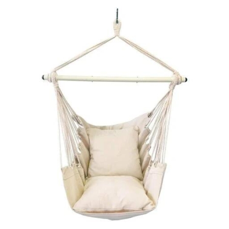 Noveden Hammock Chair Swing with Cushion and Pillow Beige