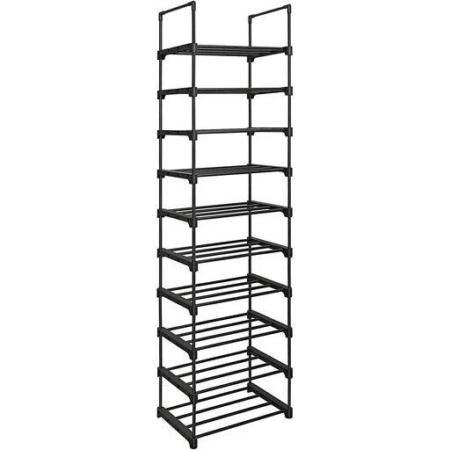 Songmics 10-Tier Metal Shoe Rack Customizable Design - Black