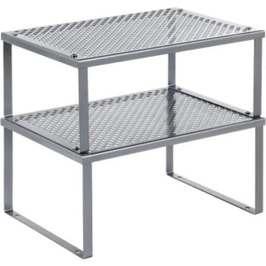 Songmics Set of 2 Cabinet Shelf Organizers Metal Kitchen Counter Shelves - Silver