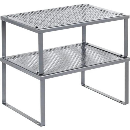 Songmics Set of 2 Cabinet Shelf Organizers Metal Kitchen Counter Shelves - Silver