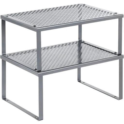 Songmics Set of 2 Cabinet Shelf Organizers Metal Kitchen Counter Shelves - Silver