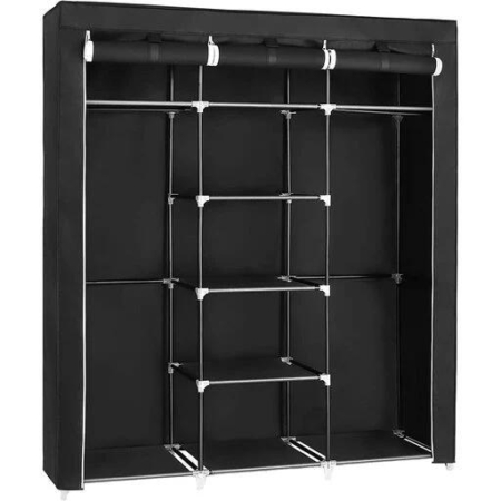 Songmics Folding Wardrobe Fabric Cabinet with 2 Clothes Rails - Black