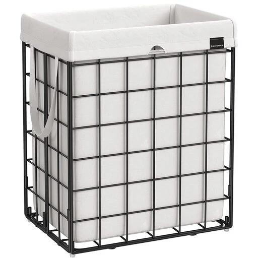 Songmics Laundry Hamper 90L Metal Wire Frame - Black and White