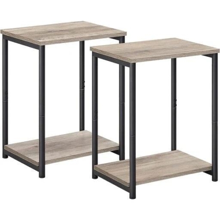 Vasagle Set of 2 End Tables with Storage Shelf Steel Frame - Greige and Black