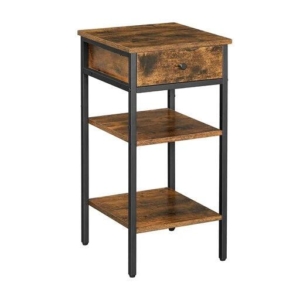 Vasagle Nightstand End Table with a Drawer and 2 Storage Shelves Industrial - Rustic Brown and Black