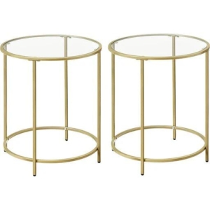 Vasagle Set of 2 Round Side Tables Tempered Glass with Steel Frame - Gold