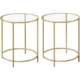Vasagle Set of 2 Round Side Tables Tempered Glass with Steel Frame - Gold