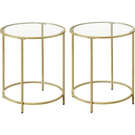 Vasagle Set of 2 Round Side Tables Tempered Glass with Steel Frame - Gold