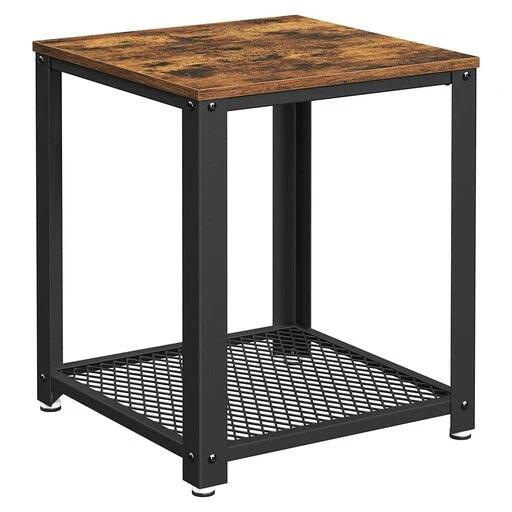Vasagle Side Table with Mesh Shelf - Rustic Brown and Black