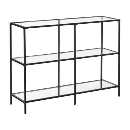 Vasagle Storage Rack Console Sofa Table with 3 Shelves Steel Frame Tempered Glass Shelf Modern - Black