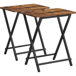 Vasagle Set of 2 TV Tray Folding Tables - Rustic Brown and Black