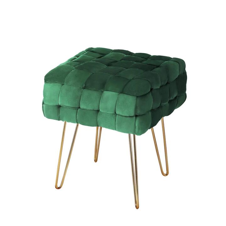 Ottoman Foot Stool Woven Velvet Green