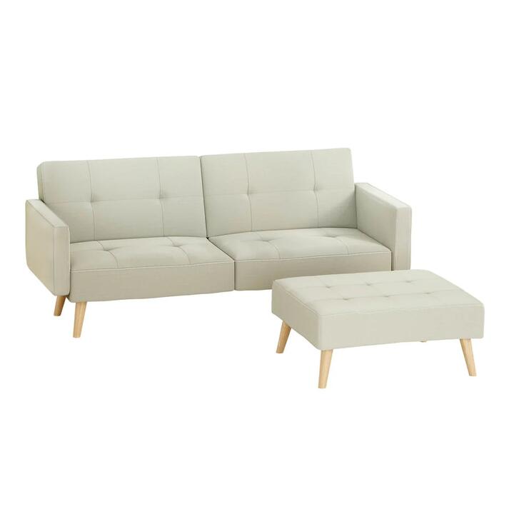 Sofa Bed Ottoman 200CM Beige Faux Linen