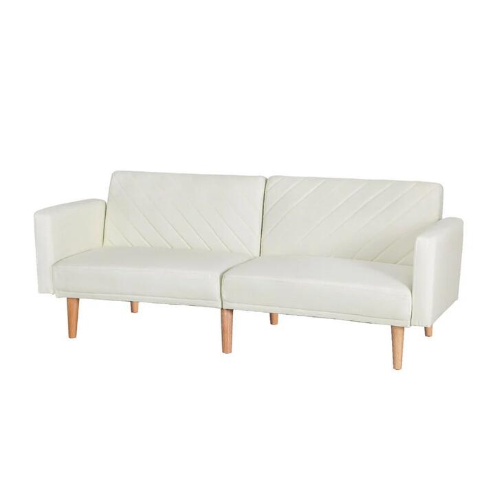 Sofa Bed 195CM Beige Faux Linen