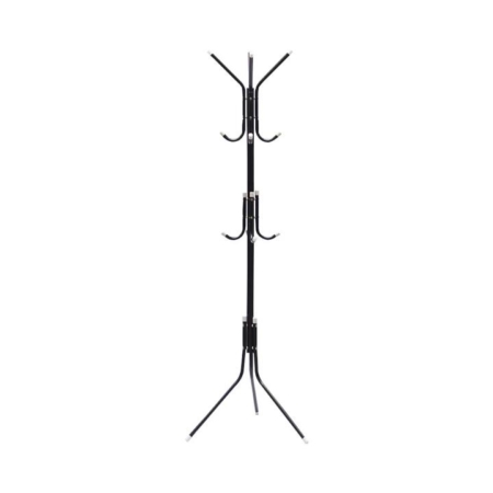 12 Hook Metal Coat Rack Stand with 3-Tier Hat Hanger Black