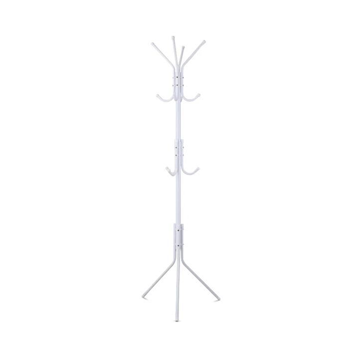 12 Hook Metal Coat Rack Stand with 3-Tier Hat Hanger (White)