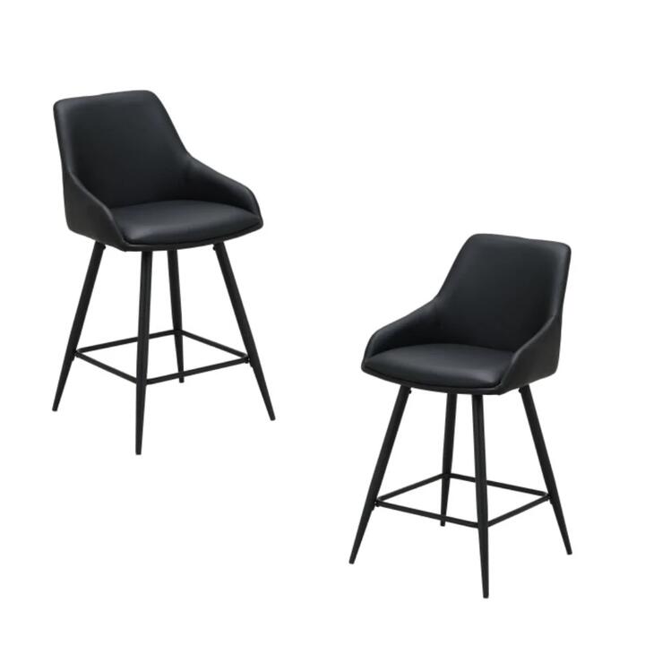 Set Of 2 Azra Eco Leather Kitchen Counter Bar Stool Black