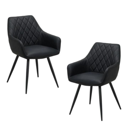 Set Of 2 Tova Eco Leather Kitchen Dining Chair Metal Legs Black