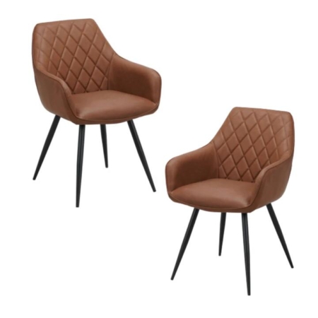 Set Of 2 Tova Eco Leather Kitchen Dining Chair Metal Legs Cognac