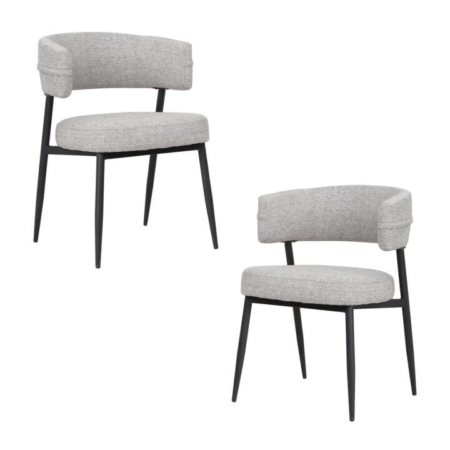 Set Of 2 Ozzy Modern Textured Fabric Kitchen Dining Chair Metal Legs Granite