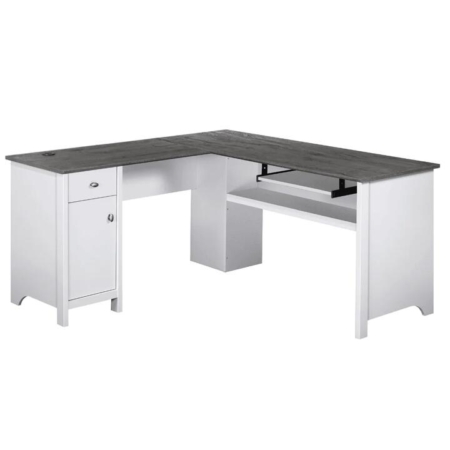 Beanca Corner L-shape Manager Office Study Desk W/ USB Charging Socket - Grey Oak & White