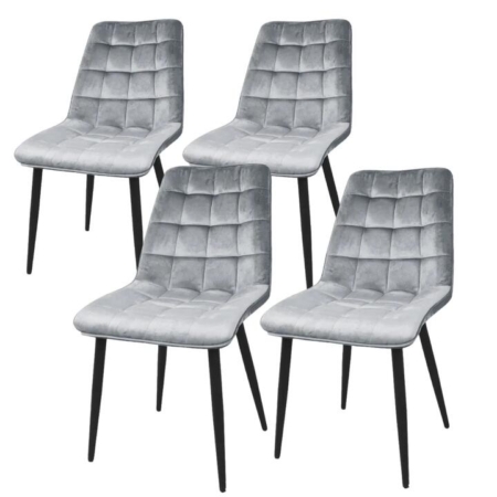 Set of 4 Lainey Fabric Velvet Kitchen Dining Chair Metal Legs Bluish Grey