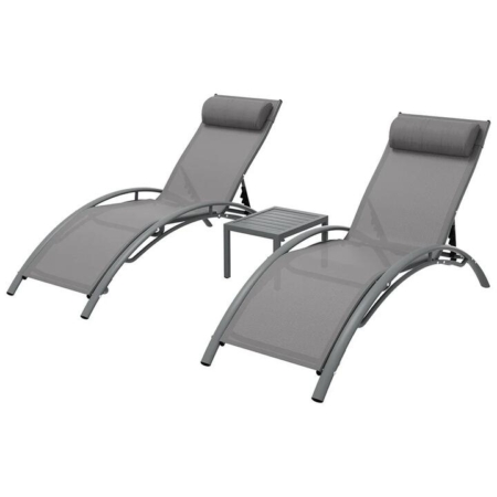 3PC Sun Lounge Outdoor Lounger Steel Table Chairs Patio Furniture Grey