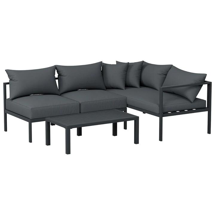 4 Seater Outdoor Sofa Set Aluminium Patio Furniture Setting 4PC Charcoal