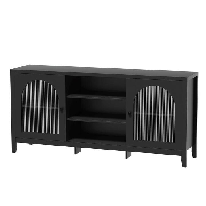 Buffet Unit Sideboard Storage Shelves Double Doors - Black