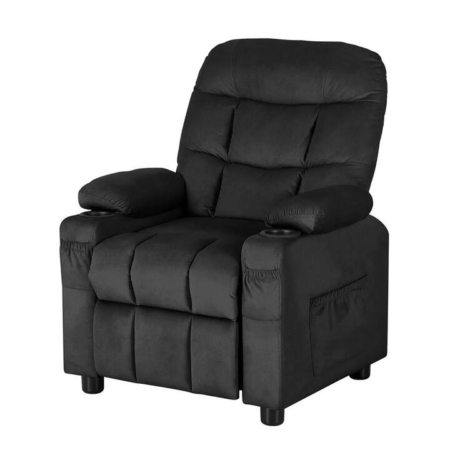 Kids Recliner Chair Black Velvet Sofa Lounge Couch Children Charis Armchair